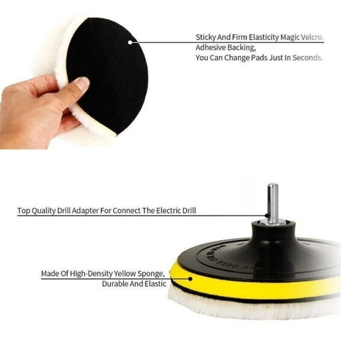 5PCS 6" Buffing Polishing Pad Wool Wheel Mop Kit For Car Polisher