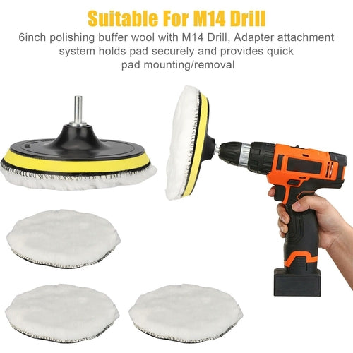 5PCS 6" Buffing Polishing Pad Wool Wheel Mop Kit For Car Polisher