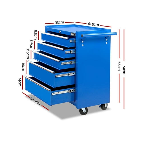 Giantz 5 Drawer Tool Box Cabinet Chest Trolley Box Garage Storage